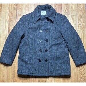 Vintage Aberdeen Collection Wool Military Pea Coat Jacket Sz Lrg Gray Y2K